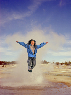 Woman Jumping in Geyser