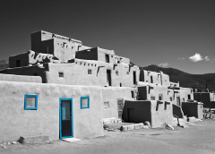 Taos Pueblo B&W blue door