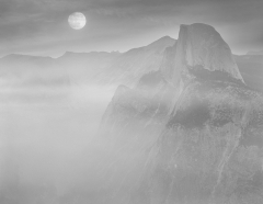 Half Dome in Mist and Moon